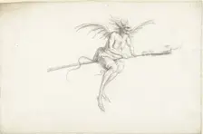 Monstrous witch on a broom, Mid of 17th cen.
