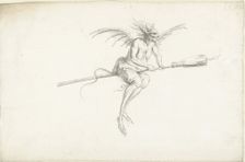 Monstrous witch on a broom, Mid of 17th cen.