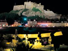 Mont Orgueil Castle at night, Gorey, Jersey, Channel Islands. Creator: Peter Thompson