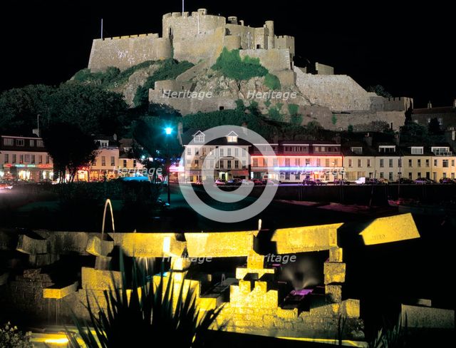 Mont Orgueil Castle at night, Gorey, Jersey, Channel Islands. Creator: Peter Thompson.