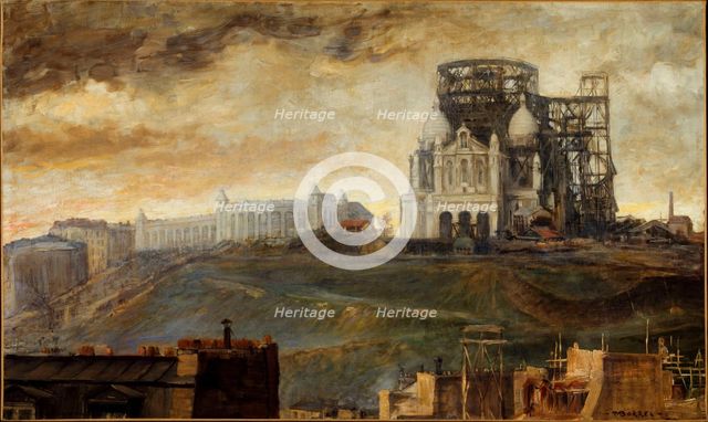 Montmartre hill with Sacre-Coeur under construction, c1890. Creator: Francois Marius Borrel.