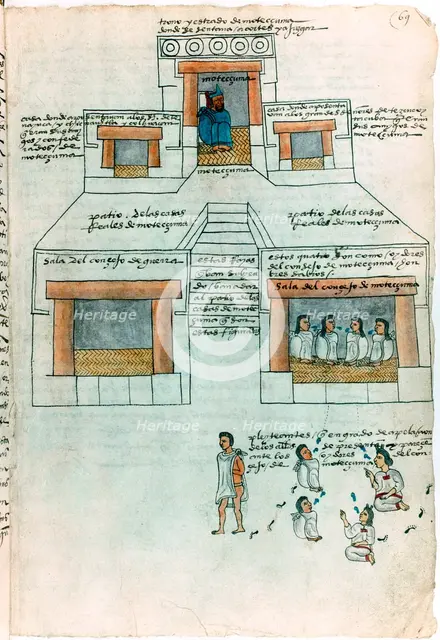 Montezuma II, last Aztec emperor, in his palace, early 16th century. Artist: Unknown