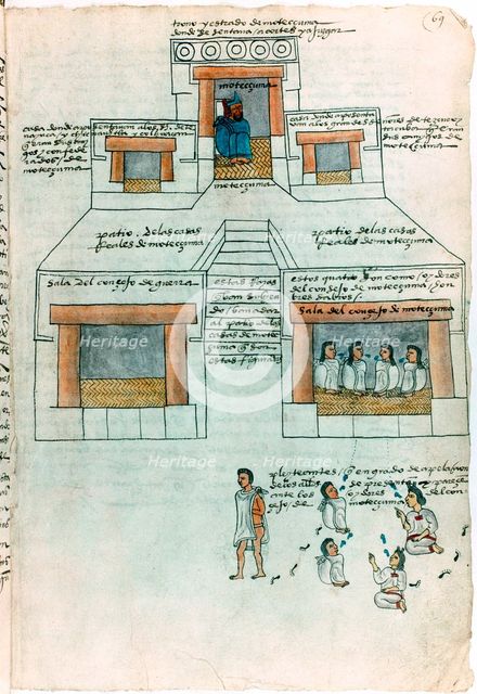 Montezuma II, last Aztec emperor, in his palace, early 16th century. Artist: Unknown