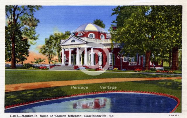 Monticello, Home of Thomas Jefferson, Charlottesville, Virginia, USA, 1941. Artist: Unknown