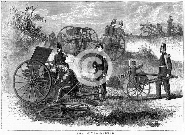 Montigny mitrailleuse, rapid fire gun, 1870.   Artist: Joseph Montigny