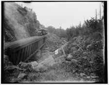 Montreal River, bridge at rock cut, Wisconsin, between 1880 and 1899. Creator: Unknown