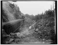 Montreal River, bridge at rock cut, Wisconsin, between 1880 and 1899. Creator: Unknown