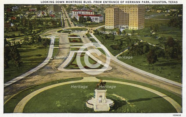 Montrose Boulevard from the entrance to Hermann Park, Houston, Texas, USA, 1918. Artist: Unknown
