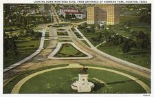 Montrose Boulevard from the entrance to Hermann Park, Houston, Texas, USA, 1918