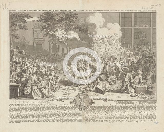Monument consacré a la Posterité en memoire de la fole incroyable de la XX année du XVIII..., 1720. Creator: Bernard Picart.