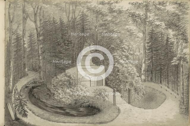 Monument in a forest, 1839. Creator: Anon.