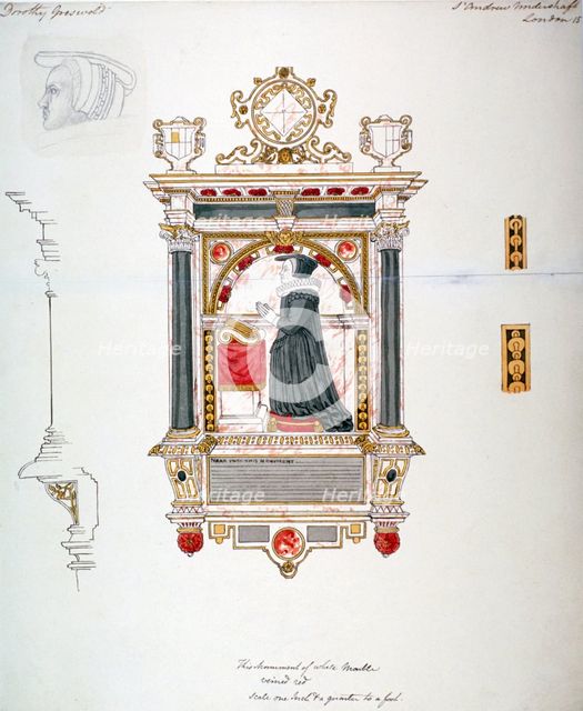 Monument in the Church of St Andrew Undershaft, Leadenhall Street, London, c1820 Artist: Anon