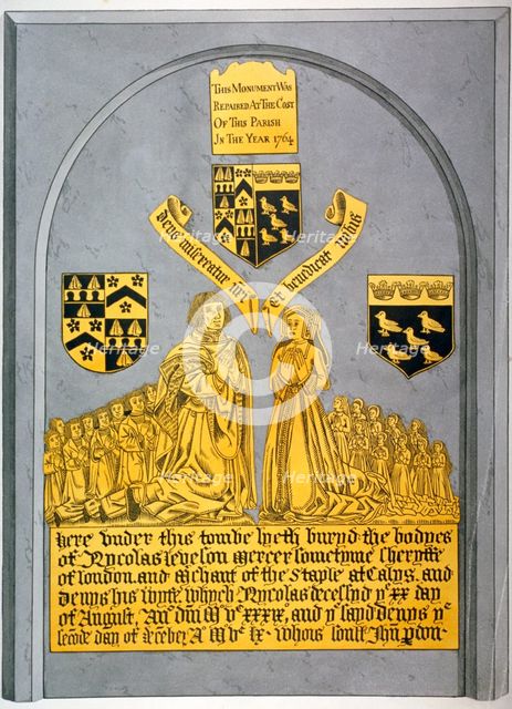 Monument in the Church of St Andrew Undershaft, Leadenhall Street, London, c1820 Artist: Anon