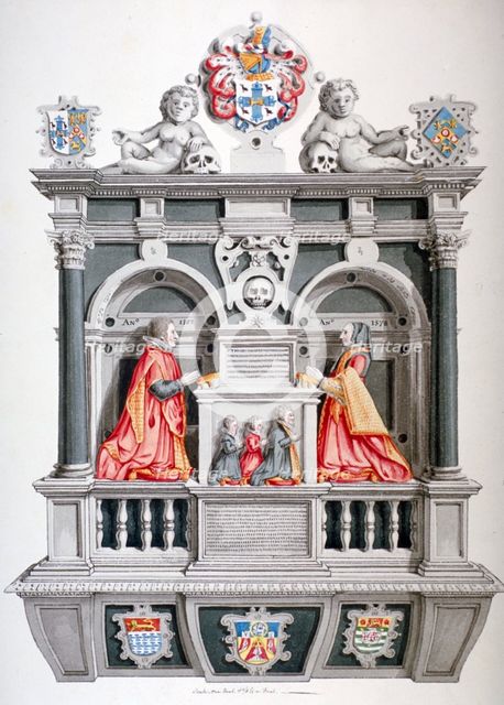 Monument in the Church of St Andrew Undershaft, Leadenhall Street, London, c1810 Artist: Thomas Fisher