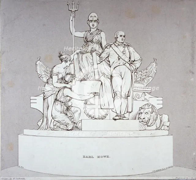 Monument to Earl Howe, sculpted by J Flaxman, St Paul's Cathedral, City of London, 1818. Artist: Charles Heath