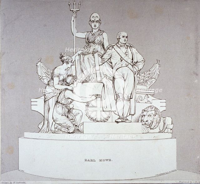 Monument to Earl Howe, sculpted by J Flaxman, St Paul's Cathedral, City of London, 1818. Artist: Charles Heath