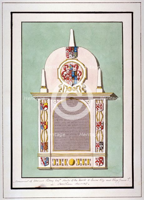 Monument to Edmund Tilney, St Leonard's Church, Streatham, London, c1800.  Artist: Anon