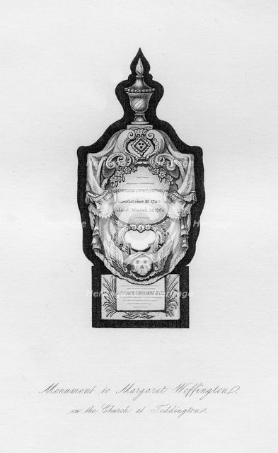 Monument to Margaret Woffington, the actress, at Teddington, 18th century, (1840). Artist: Unknown