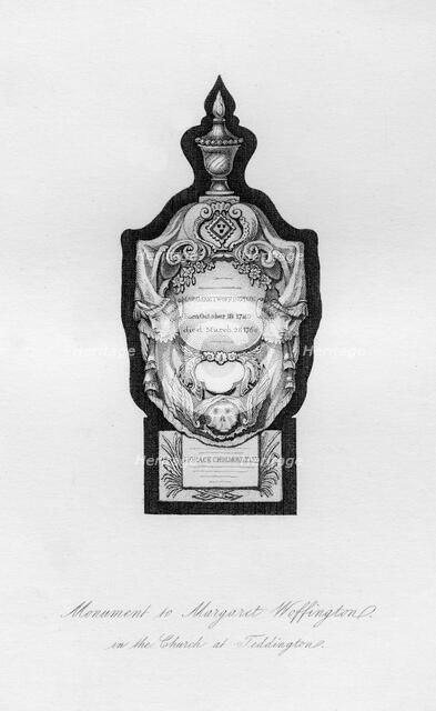 Monument to Margaret Woffington, the actress, at Teddington, 18th century, (1840). Artist: Unknown