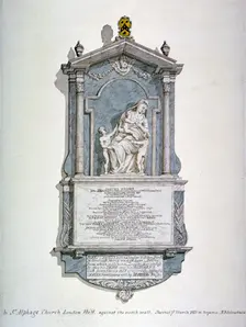 Monument to Samuel Wright, from the north wall of St Alfege's Church, London Wall, London, 1815. Artist: Robert Blemmell Schnebbelie