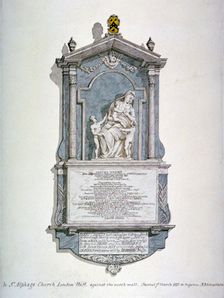 Monument to Samuel Wright, from the north wall of St Alfege's Church, London Wall, London, 1815. Artist: Robert Blemmell Schnebbelie
