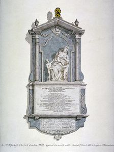 Monument to Samuel Wright, from the north wall of St Alfege's Church, London Wall, London, 1815. Artist: Robert Blemmell Schnebbelie