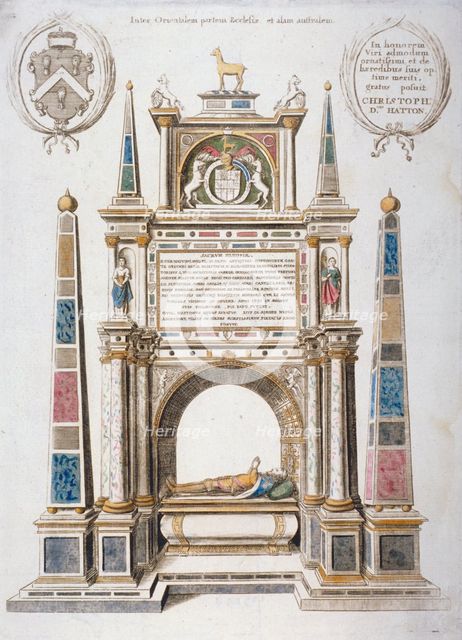 Monument to Sir Christopher Hatton in old St Paul's Cathedral, City of London, 1656. Artist: Wenceslaus Hollar