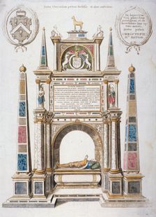 Monument to Sir Christopher Hatton in old St Paul's Cathedral, City of London, 1656. Artist: Wenceslaus Hollar