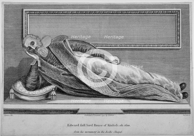 Monument to Sir Edward Bruce in Rolls Chapel, Chancery Lane, City of London, 1794. Artist: King