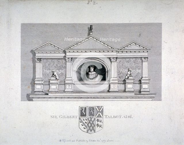 Monument to Sir Gilbert Talbot, Master of the Jewel House at the Tower of London, 1789. Artist: James Fittler