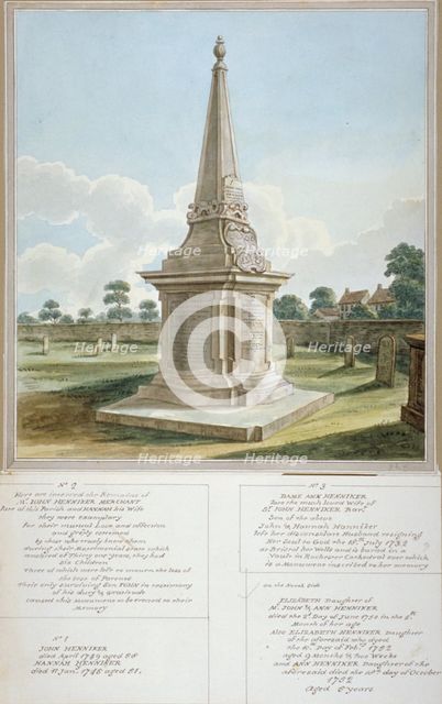 Monument to the Henniker family, churchyard of All Saints, West Ham, Newham, London, c1800. Artist: Anon