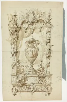 Monumental Vase in Ornamental Frame (recto)..., n.d. Creator: Unknown