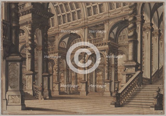 Monumental Vaulted Hall with Staircase, second quarter 18th century?. Creator: Giuseppe Galli Bibiena (Italian, 1696-1757).