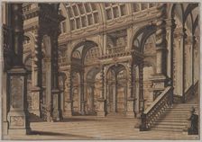 Monumental Vaulted Hall with Staircase, second quarter 18th century?. Creator: Giuseppe Galli Bibiena (Italian, 1696-1757)