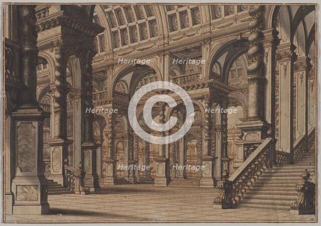 Monumental Vaulted Hall with Staircase, second quarter 18th century?. Creator: Giuseppe Galli Bibiena (Italian, 1696-1757).