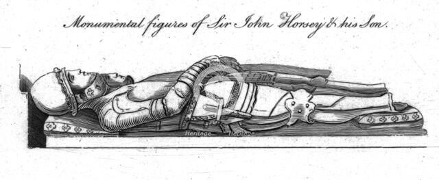'Monumental figures of Sir John Horsey & his Son'. Creator: Unknown.
