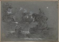 Monumental Sculpture in a Moonlit Park, c. 1842?. Creator: Giuseppe Bernardino Bison (Italian, 1762-1844)