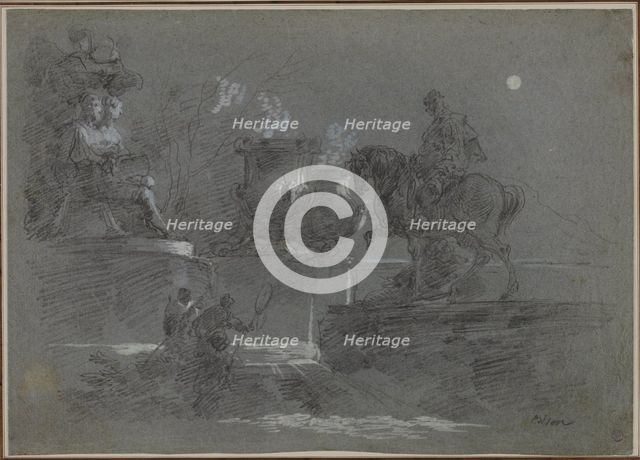 Monumental Sculpture in a Moonlit Park, c. 1842?. Creator: Giuseppe Bernardino Bison (Italian, 1762-1844).