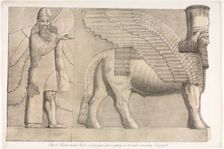Monuments of Ninevah: Plate 3, Human-headed Bull and Winged Figure..., 1853. Creator: Austen Henry Layard (British, 1817-1894)