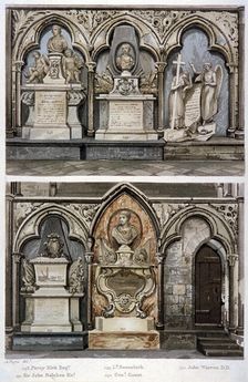 Monuments in the west aisle of Westminster Abbey's north transept, London, 1812. Artist: Augustus Charles Pugin