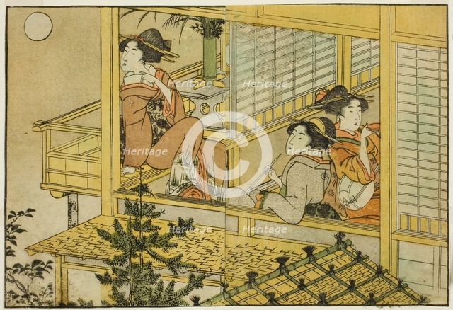 Moon-Viewing Party, from the illustrated book "Picture Book: Flowers of the Four Seasons..., 1801. Creator: Kitagawa Utamaro.