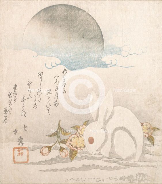 Moon; White Hare in Snow, probably 1819. Creator: Taisosai Hokushu.