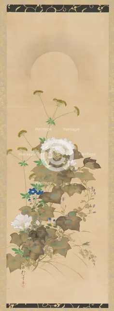 Moon and Autumn Plants, Edo period, early 19th century. Creator: Sakai Hoitsu.