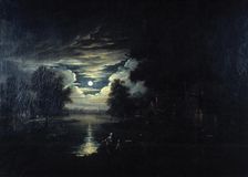 Moon reflected in a lake 17th century. Artist: Anon