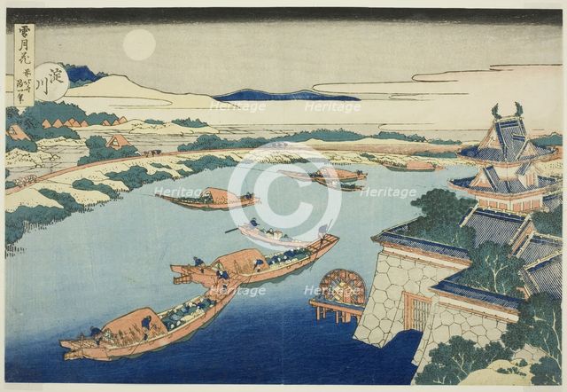 Moonlight on the Yodo River (Yodogawa), from the series "Snow, Moon and Flowers..., Japan, c.1833. Creator: Hokusai.