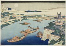 Moonlight on the Yodo River (Yodogawa), from the series "Snow, Moon and Flowers..., Japan, c.1833. Creator: Hokusai