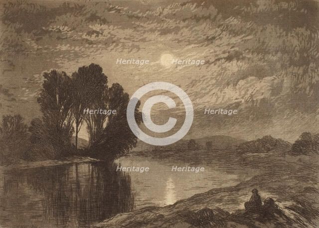 Moonlight on the Androscoggin, c1860-1920. Creator: John Henry Hill.