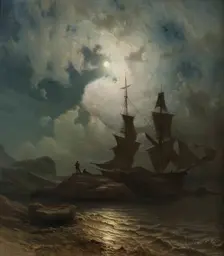 Moonlight on the Coast of Norway, 1857. Creator: Knud Baade