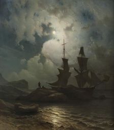 Moonlight on the Coast of Norway, 1857. Creator: Knud Baade
