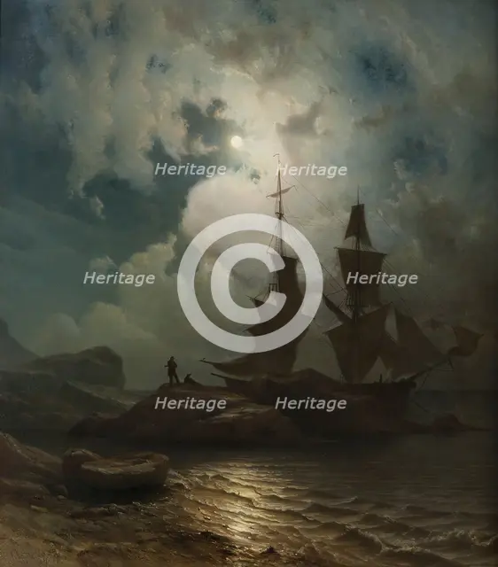 Moonlight on the Coast of Norway, 1857. Creator: Knud Baade.